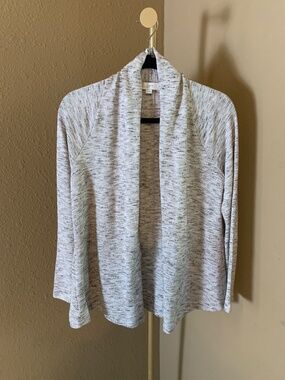 LOFT Open Front Cardigan Small Marled Beige Lightweight Draped Sweater
